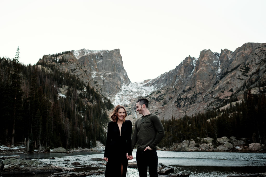 A couple elopes in Rocky Mountain National Park at Dream Lake