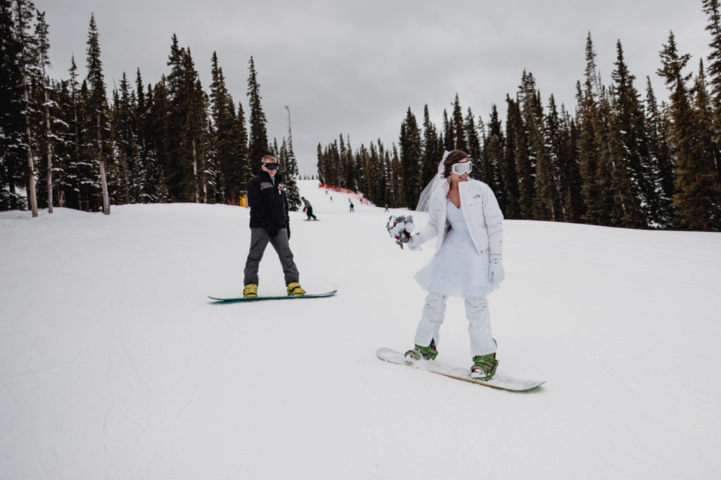 Snowboarding elopement in Keystone Colorado.